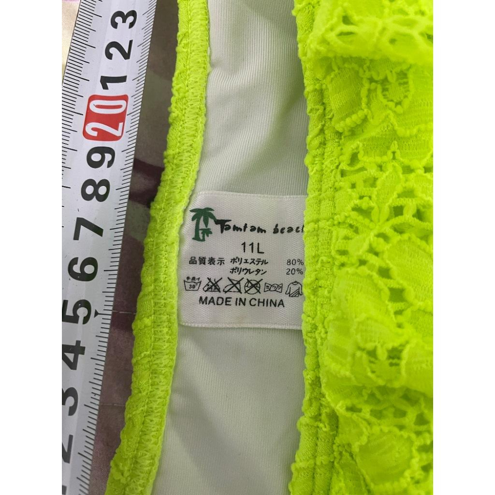 62 台灣現貨 Tamtam beach 螢光黃蕾絲比基尼泳裝兩件套 顯白高腰螢光蕾絲泳衣套裝 L號-細節圖3