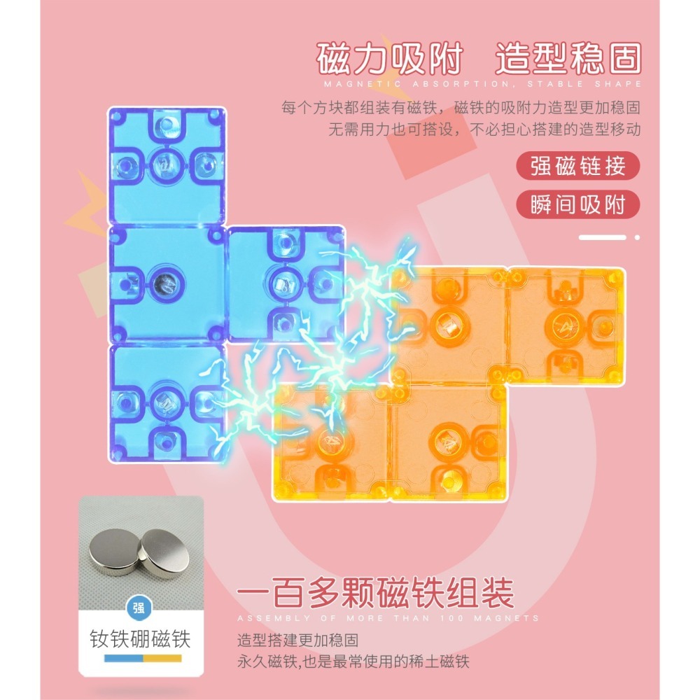 【小小店舖】永駿 磁力積木 強力磁鐵 7塊形狀 10塊形狀 17塊形狀 魔術方塊 透明 實色 彩色 透明 魯班-細節圖8