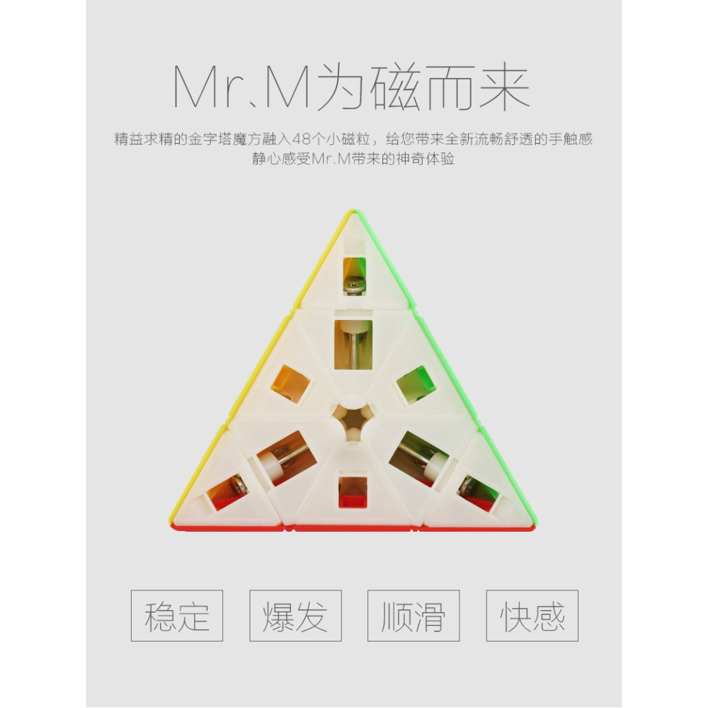 【小小店舖】聖手 磁先生 金字塔 MR M 異形  彩色 波浪紋理 3階 魔術方塊 速解 魔方 無貼紙 MRM-細節圖2