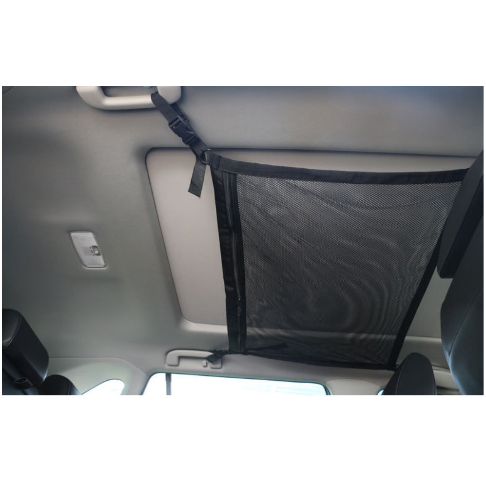 汽車頂棚置物網袋 車用頂棚網袋 收納網袋 汽車置物袋 置物網 頂棚網兜 適車泊車用天花板雙層拉鏈款網袋-細節圖5