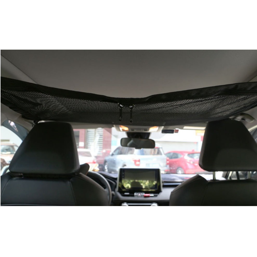 汽車頂棚置物網袋 車用頂棚網袋 收納網袋 汽車置物袋 置物網 頂棚網兜 適車泊車用天花板雙層拉鏈款網袋-細節圖6