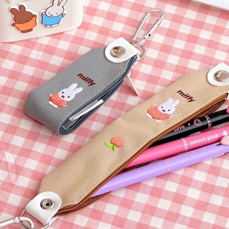花點甜-現貨 Miffy米飛兔帆布刺繡迷你化妝包（2入1組/2色可選）/鑰匙圈筆袋/小物收納包/文具收納/包包掛飾-細節圖2