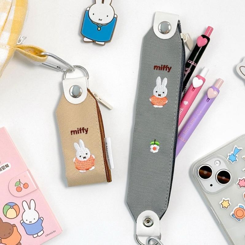 花點甜-現貨 Miffy米飛兔帆布刺繡迷你化妝包（2入1組/2色可選）/鑰匙圈筆袋/小物收納包/文具收納/包包掛飾-細節圖4