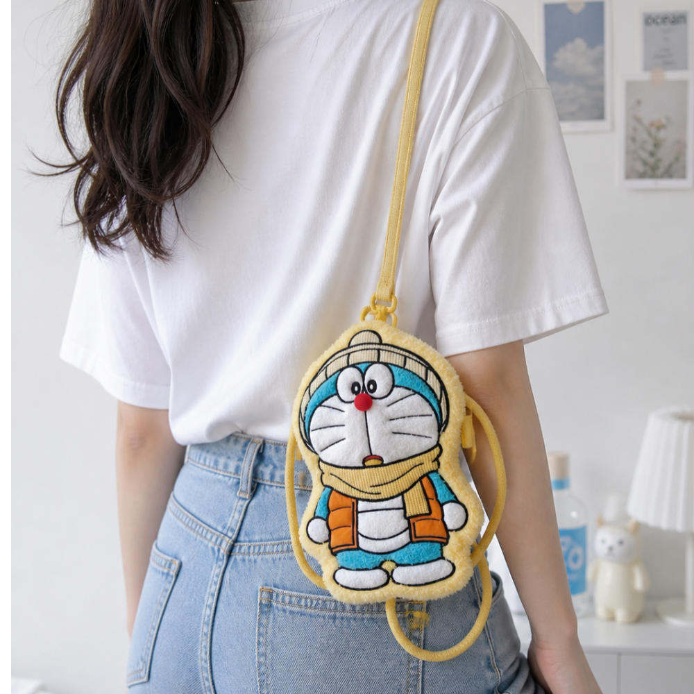 花點甜-武漢特展 哆啦A夢毛絨斜挎雙肩包/旅遊休閒包/玩偶收藏-細節圖3