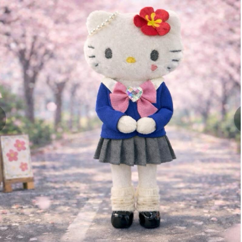 花點甜-日三麗鷗50週年長腿kitty 高校生 辣妹 珍珠項鍊 千鳥格 豹紋娃娃/公仔愛心扣吊飾（11款）/包包掛飾-細節圖3