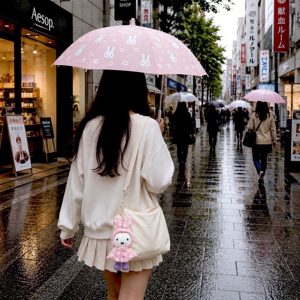 花點甜-(限量現貨)日本正版Miffy米飛 小花雨衣米飛娃娃吊飾 鑰匙圈/包包掛飾/藍色/粉色/奶茶色/禮物/收藏/擺飾-細節圖4