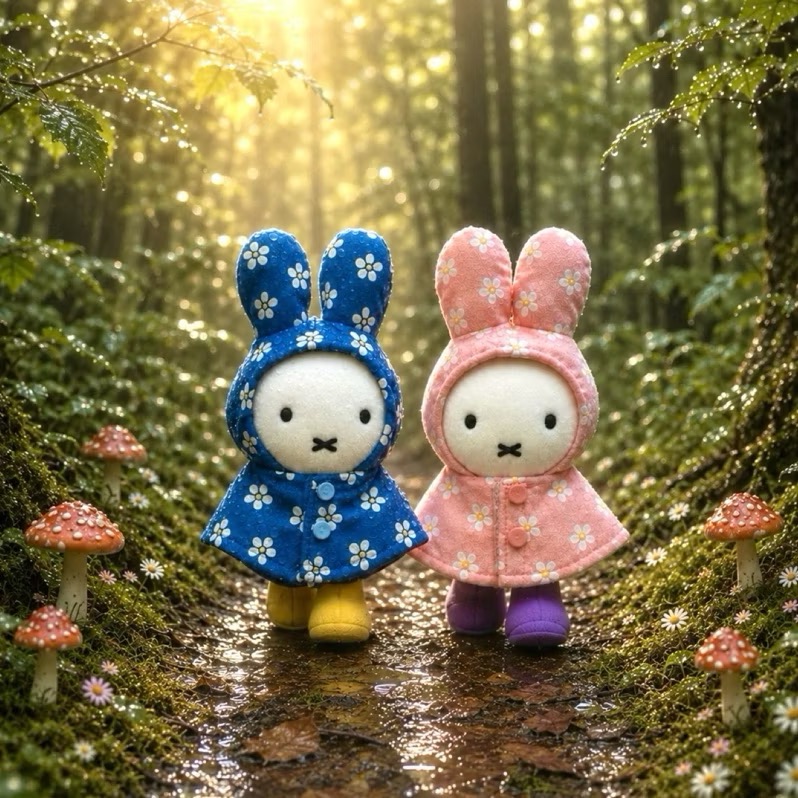 花點甜-(限量現貨)日本正版Miffy米飛 小花雨衣米飛娃娃吊飾 鑰匙圈/包包掛飾/藍色/粉色/奶茶色/禮物/收藏/擺飾-細節圖2