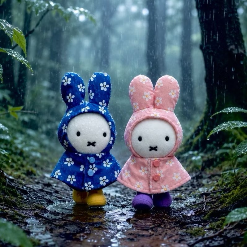 花點甜-(限量現貨)日本正版Miffy米飛 小花雨衣米飛娃娃吊飾 鑰匙圈/包包掛飾/藍色/粉色/奶茶色/禮物/收藏/擺飾-細節圖3