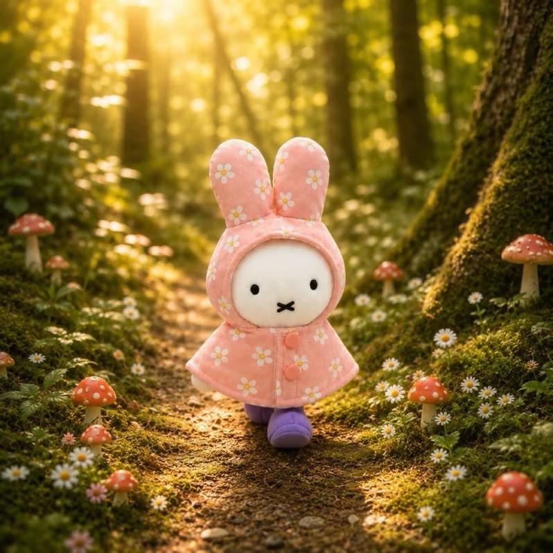 花點甜-(限量現貨)日本正版Miffy米飛 小花雨衣米飛娃娃吊飾 鑰匙圈/包包掛飾/藍色/粉色/奶茶色/禮物/收藏/擺飾-細節圖5