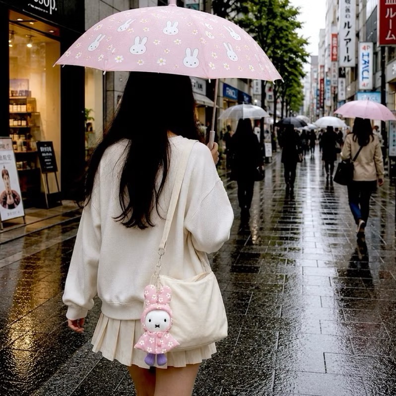 花點甜-(限量現貨)日本正版Miffy米飛 小花雨衣米飛娃娃吊飾 鑰匙圈/包包掛飾/藍色/粉色/奶茶色/禮物/收藏/擺飾-細節圖7