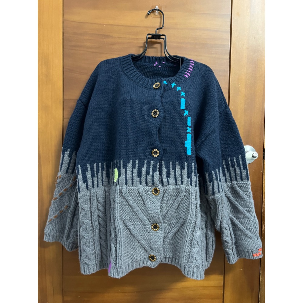 多巴胺深藍灰拼色針織外套-細節圖3