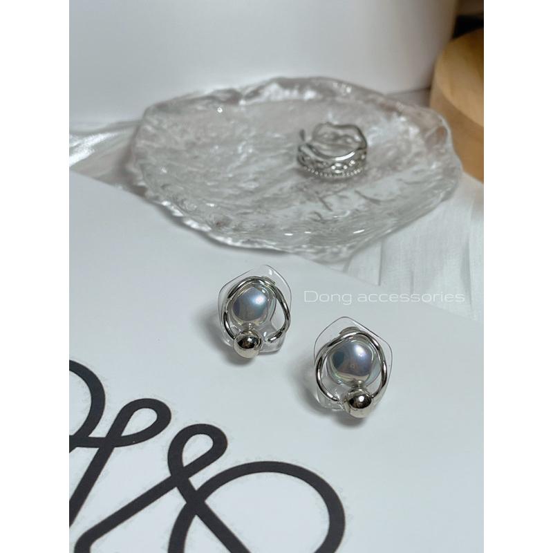 【dong.acc】正韓 🇰🇷 [銀針] 人魚姬金屬耳環｜銀 韓國飾品 韓國耳環 貼耳 銀針 金屬 透明 人魚姬 設計款-細節圖3