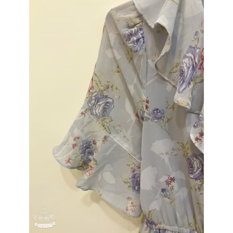 0918 碎花長洋裝 夢幻藍紫色碎花長洋裝-細節圖2