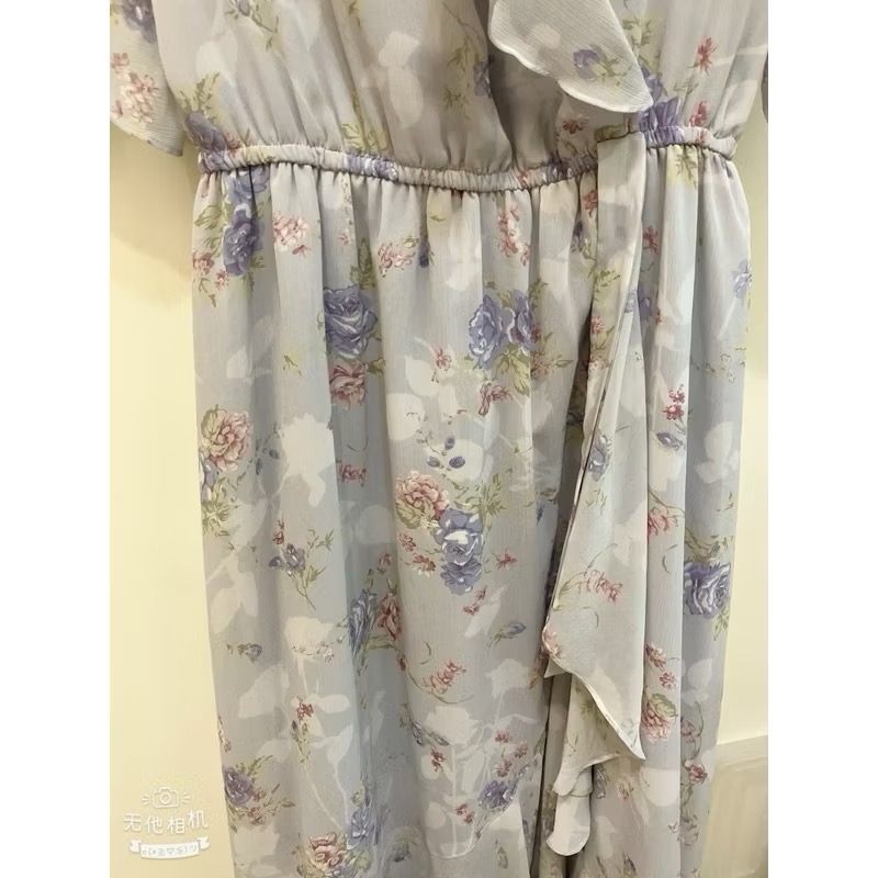 0918 碎花長洋裝 夢幻藍紫色碎花長洋裝-細節圖4