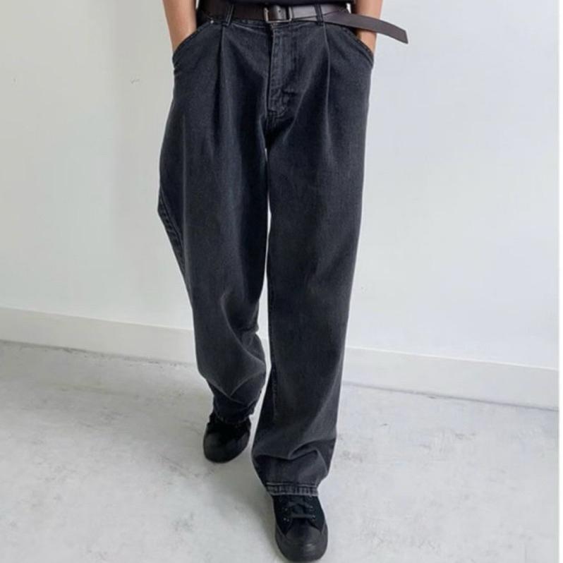 【FHICS】現貨 正韓 韓版 水洗 落地 寬褲 牛仔褲 長褲 有品質 韓國設計 韓國製造 男裝褲 女裝褲 褲子-細節圖2