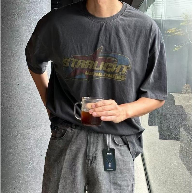 【FHICS】現貨 春夏25s 韓國 STAR 重磅 水洗 短T 寬鬆 落肩 水洗短袖  短T 情侶款 仿舊感 男女適合-細節圖2