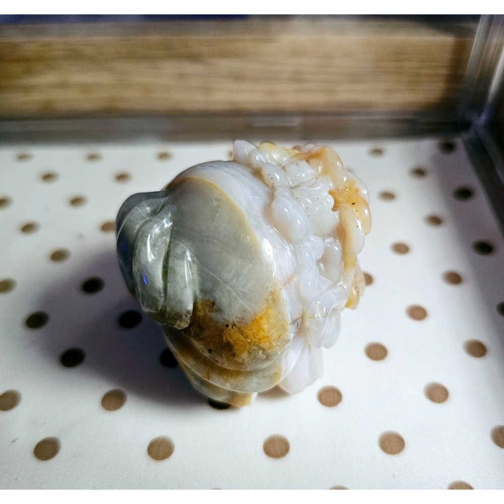 嗡嗡水晶礦寶小舖-海洋碧玉龍龜-細條紋衣文青綠褲-細節圖3
