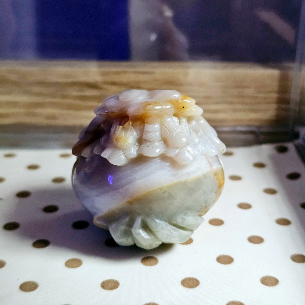 嗡嗡水晶礦寶小舖-海洋碧玉龍龜-細條紋衣文青綠褲-細節圖6