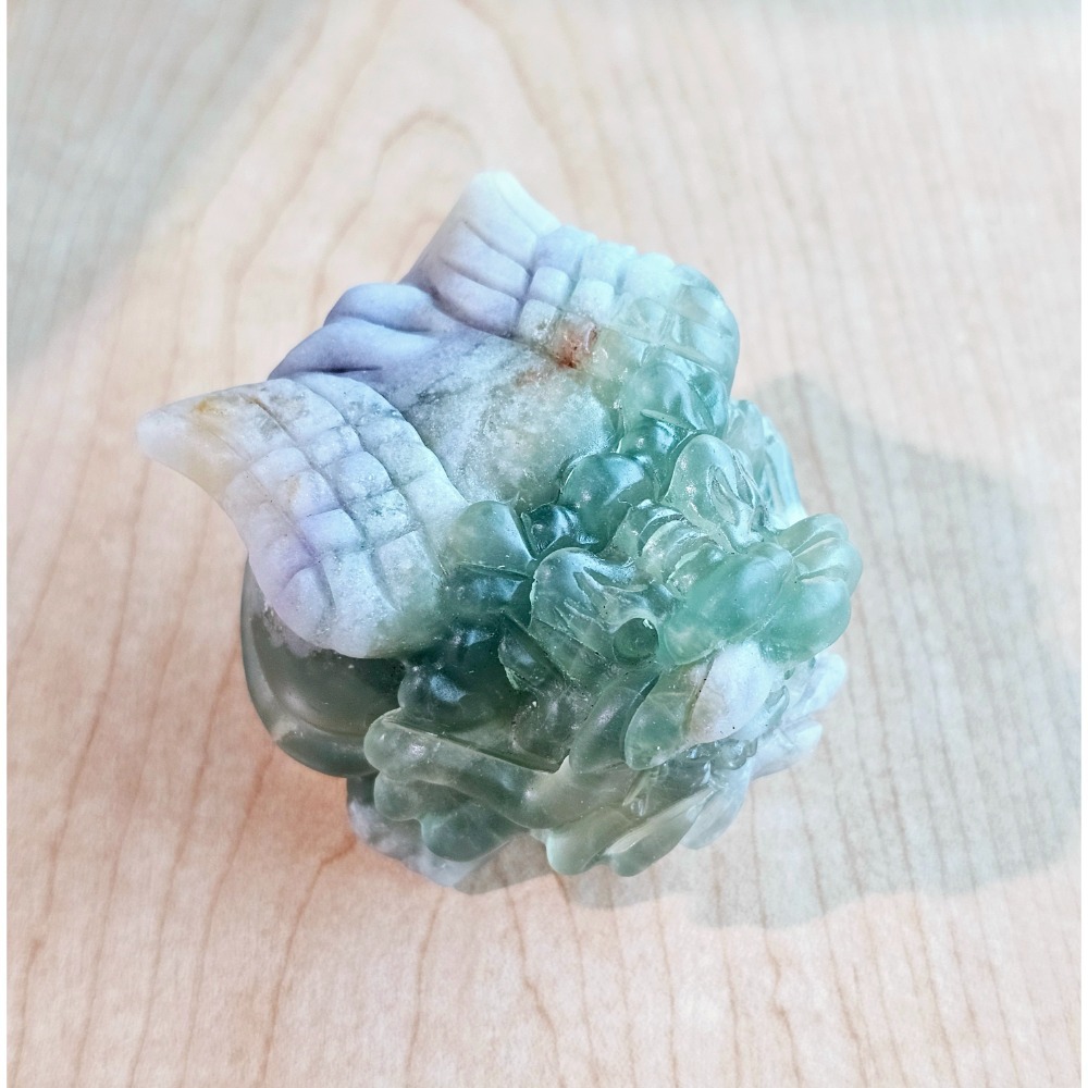嗡嗡水晶礦寶小舖-絲綢螢石飛天龍龜-有天然礦缺-細節圖2