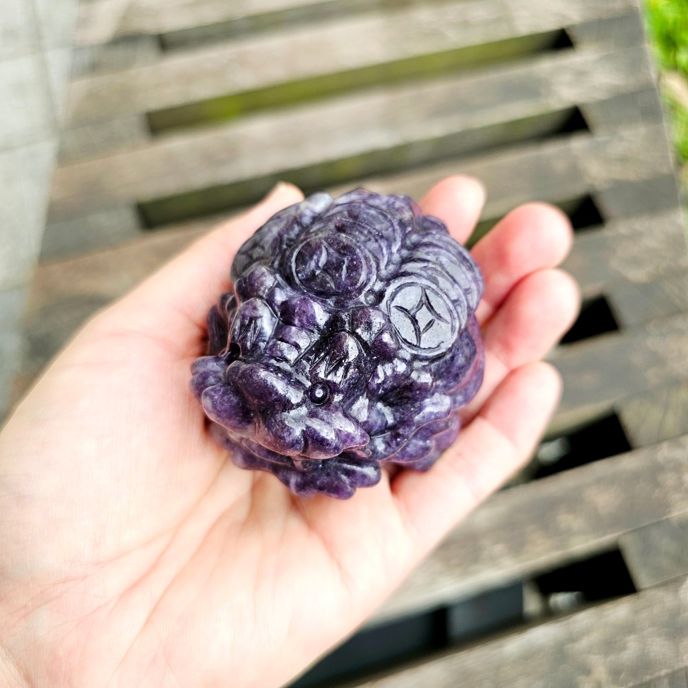 〔嗡嗡水晶礦寶小舖〕紫雲母錢幣龍龜-三排錢幣龍龜-細節圖8