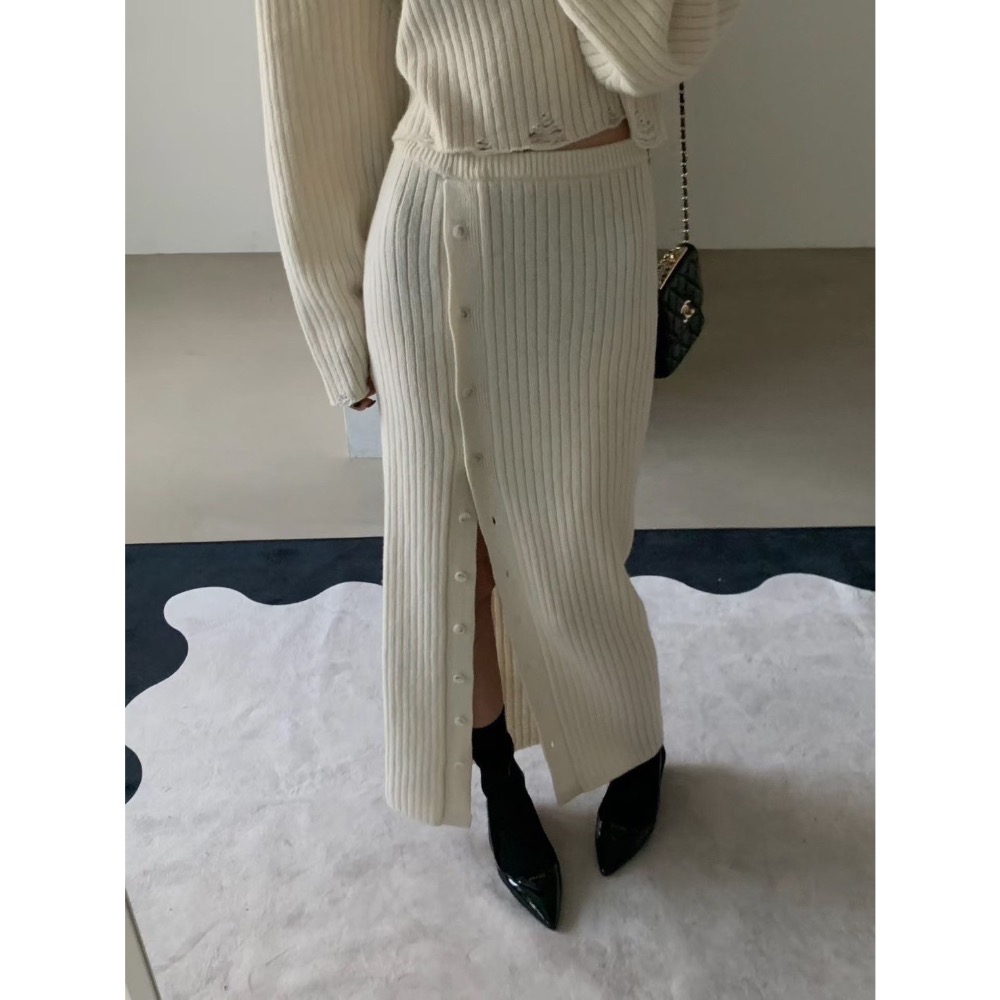 正韓連線預購新品✨短高領衣✨側扣窄裙-規格圖10