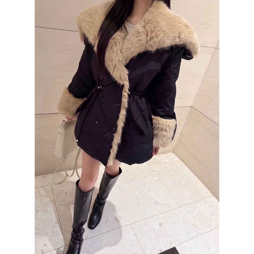 正韓連線預購新品：✨毛領抽腰羽絨外-細節圖4