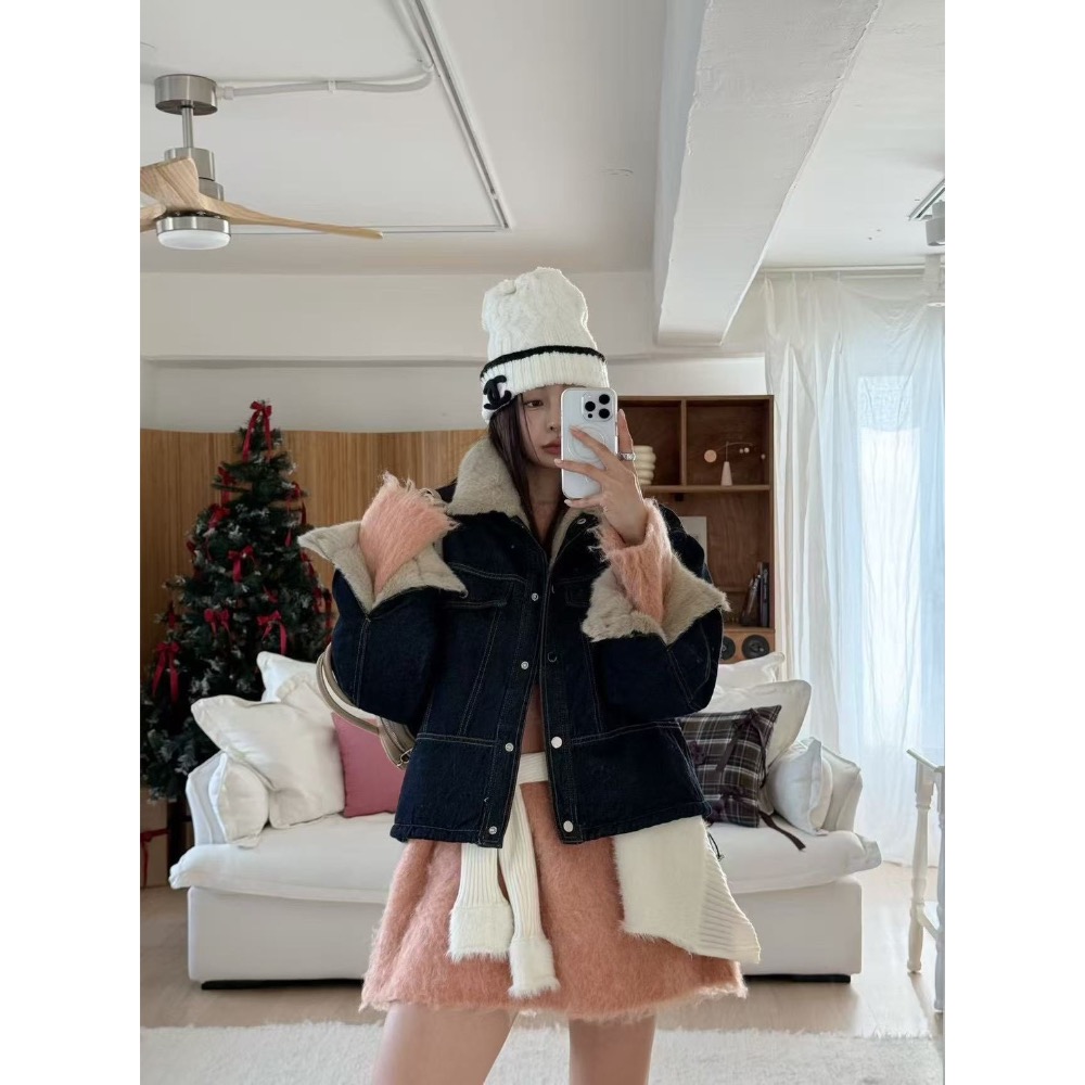 ✨又潮又可愛中性甜美的內毛牛仔外套-細節圖3