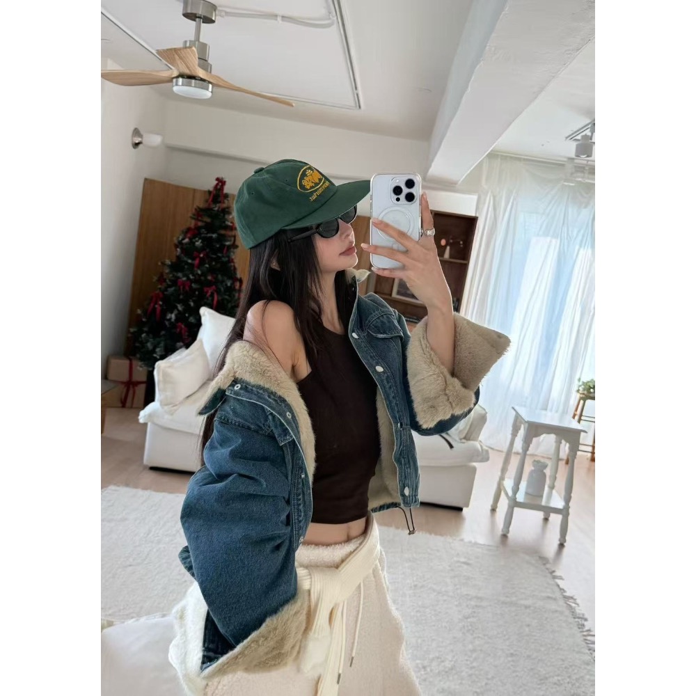 ✨又潮又可愛中性甜美的內毛牛仔外套-細節圖4