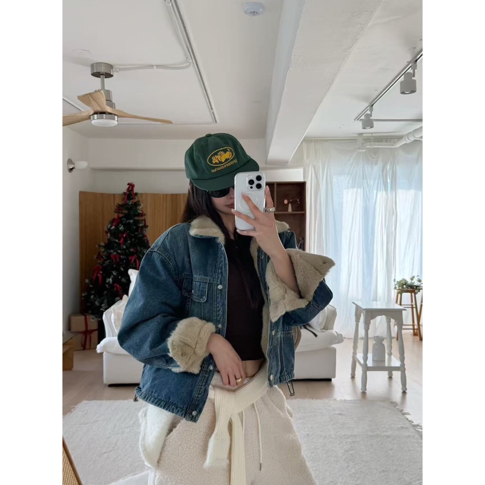 ✨又潮又可愛中性甜美的內毛牛仔外套-細節圖5