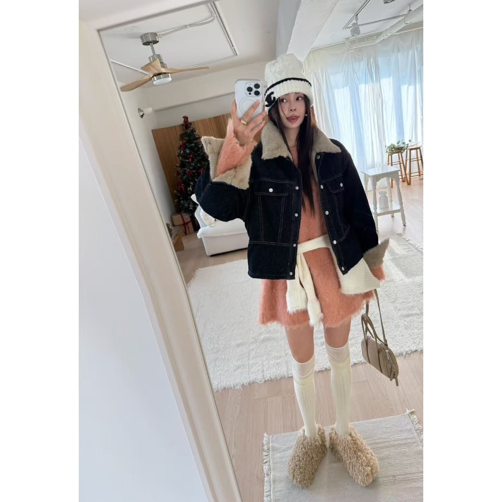 ✨又潮又可愛中性甜美的內毛牛仔外套-細節圖6