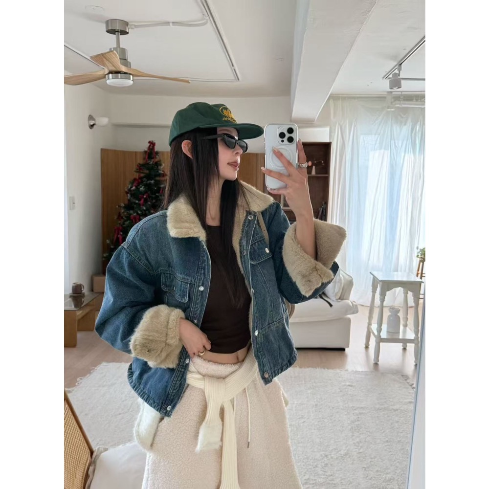 ✨又潮又可愛中性甜美的內毛牛仔外套-規格圖8