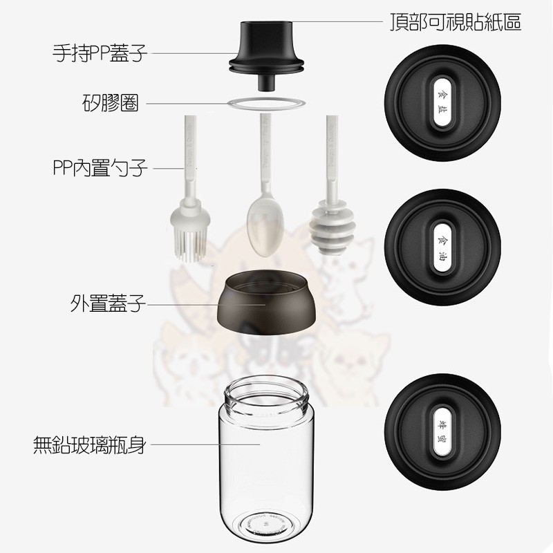防潮蓋勺一體調味罐【帶標籤】多功能廚房調味盒套裝 玻璃調料瓶勺蓋一體 調味瓶 糖 味精 調味品罐  小紅書同款 生日禮物-細節圖7
