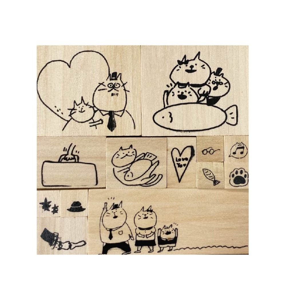 禾木印章組 簡單生活 手帳創作印章 手帳印章 手帳 印章 創作 日記印章 筆記圖案 木頭印章 貓咪 小紅書同款 生日禮物-細節圖2