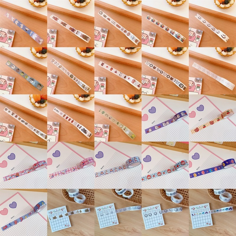 【台灣現貨】紙膠帶 小熊軟糖笑臉愛心泫雅小花韓國紙膠帶 手帳小物 文創 日系膠帶 禮品包裝 日系和 小紅書同款 生日禮物-細節圖7