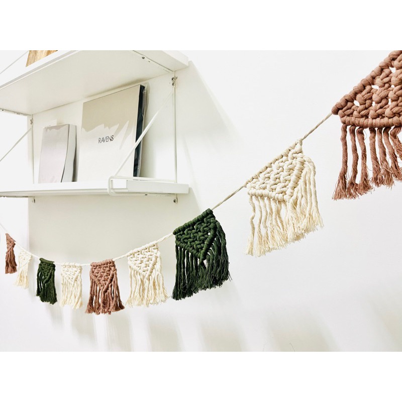 ◑胡椒手作◐ Macrame波希米雅棉繩編織掛旗 -戶外露營營帳 居家佈置 家飾 兒童房-細節圖2