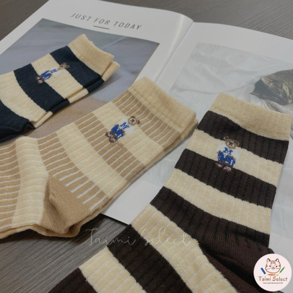 現貨✨條紋小熊長襪子 棉襪 透氣 襪子 女襪 女生襪子 小熊 少女 中筒襪 少女襪 閨蜜 學生襪 條紋 百搭-細節圖2