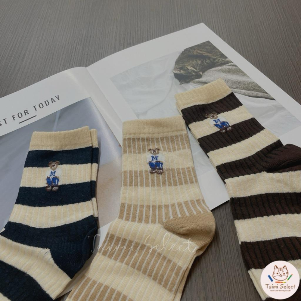 現貨✨條紋小熊長襪子 棉襪 透氣 襪子 女襪 女生襪子 小熊 少女 中筒襪 少女襪 閨蜜 學生襪 條紋 百搭-細節圖3