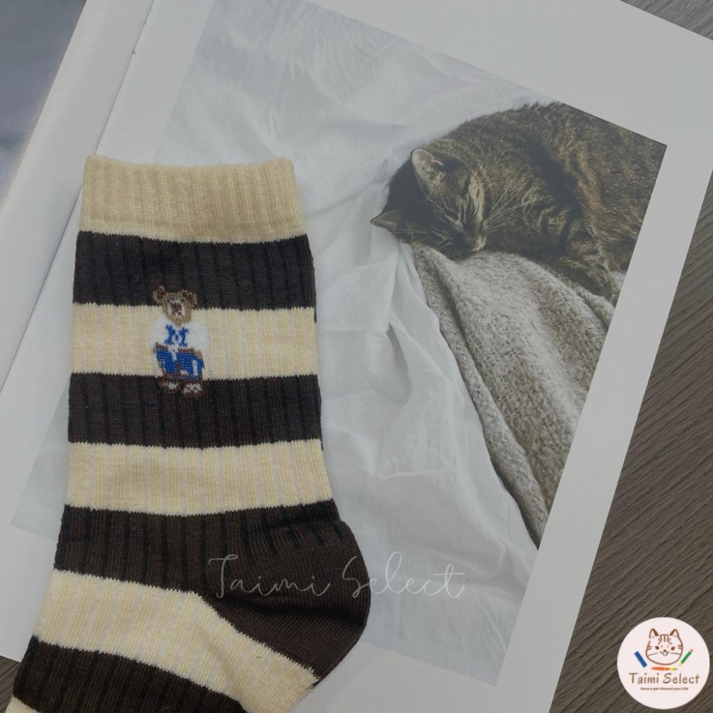 現貨✨條紋小熊長襪子 棉襪 透氣 襪子 女襪 女生襪子 小熊 少女 中筒襪 少女襪 閨蜜 學生襪 條紋 百搭-細節圖4