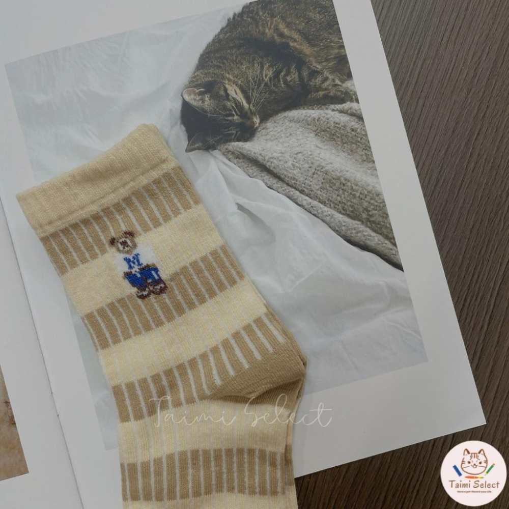 現貨✨條紋小熊長襪子 棉襪 透氣 襪子 女襪 女生襪子 小熊 少女 中筒襪 少女襪 閨蜜 學生襪 條紋 百搭-細節圖5