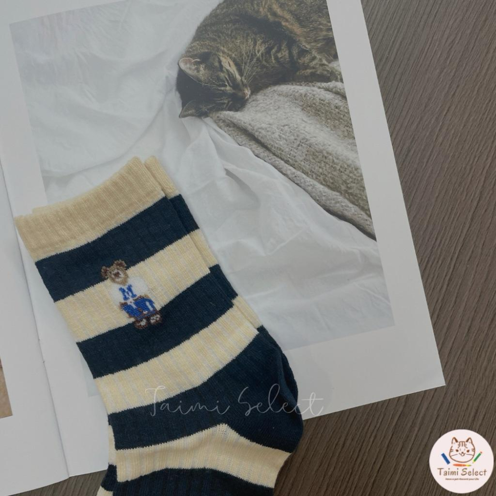 現貨✨條紋小熊長襪子 棉襪 透氣 襪子 女襪 女生襪子 小熊 少女 中筒襪 少女襪 閨蜜 學生襪 條紋 百搭-細節圖6