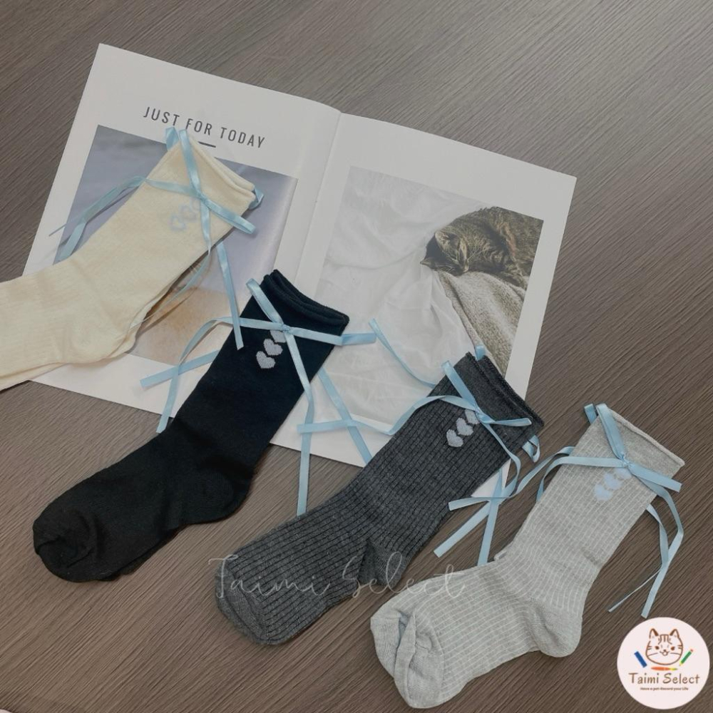 現貨✨Y2K緞帶愛心長襪 緞帶長襪 愛心長襪子 緞帶襪子-細節圖3