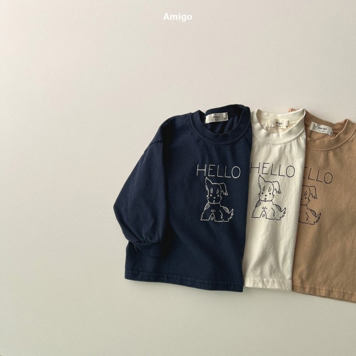 ❄️深藍80現貨❄️ amigo 線條狗狗長袖Tee🧸韓國童裝-細節圖2