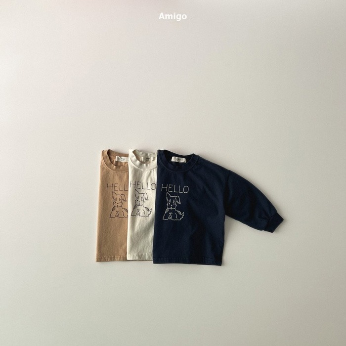 ❄️深藍80現貨❄️ amigo 線條狗狗長袖Tee🧸韓國童裝-細節圖3