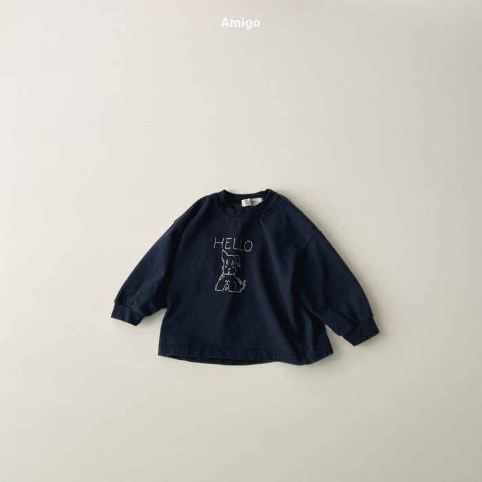 ❄️深藍80現貨❄️ amigo 線條狗狗長袖Tee🧸韓國童裝-細節圖6