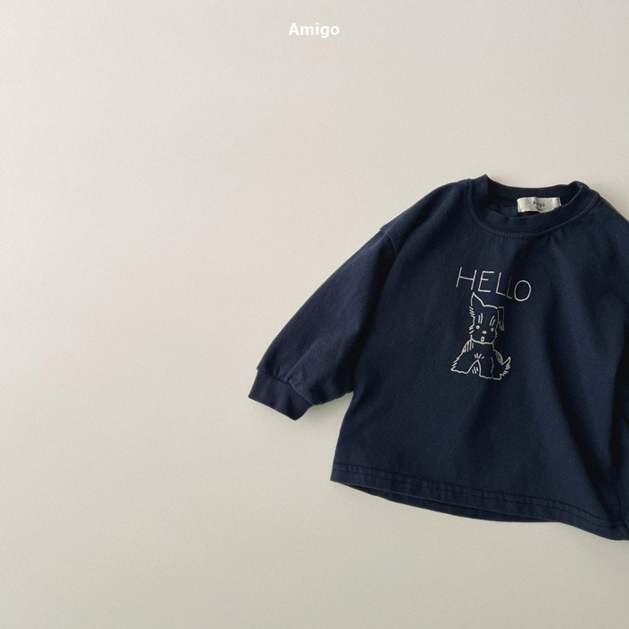 ❄️深藍80現貨❄️ amigo 線條狗狗長袖Tee🧸韓國童裝-細節圖7