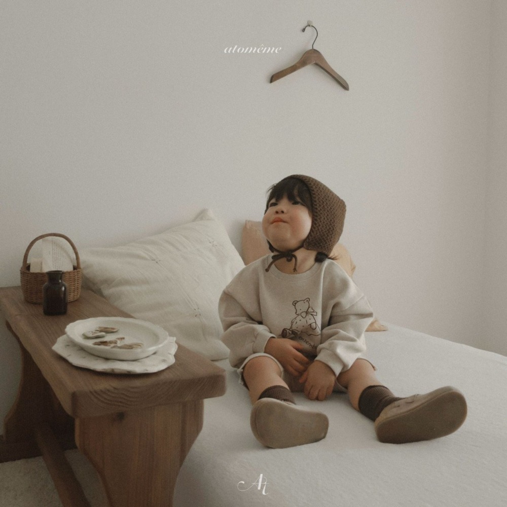🍂燕麥色80現貨🍂atomeme 線條小熊大學T🧸韓國童裝-細節圖2