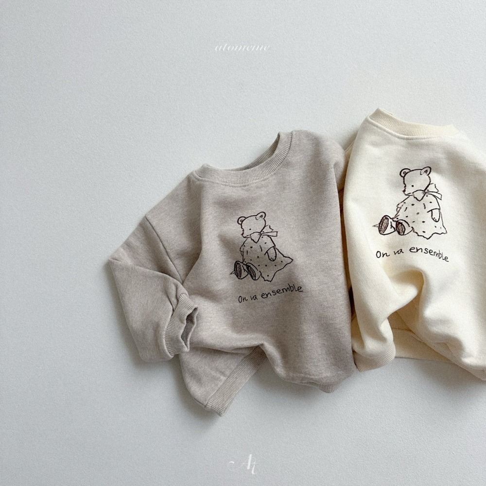 🍂燕麥色80現貨🍂atomeme 線條小熊大學T🧸韓國童裝-細節圖9
