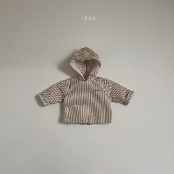 🍰黑色110現貨🍰minirobe 小格子後拉鍊連帽上衣🧸韓國童裝-細節圖3