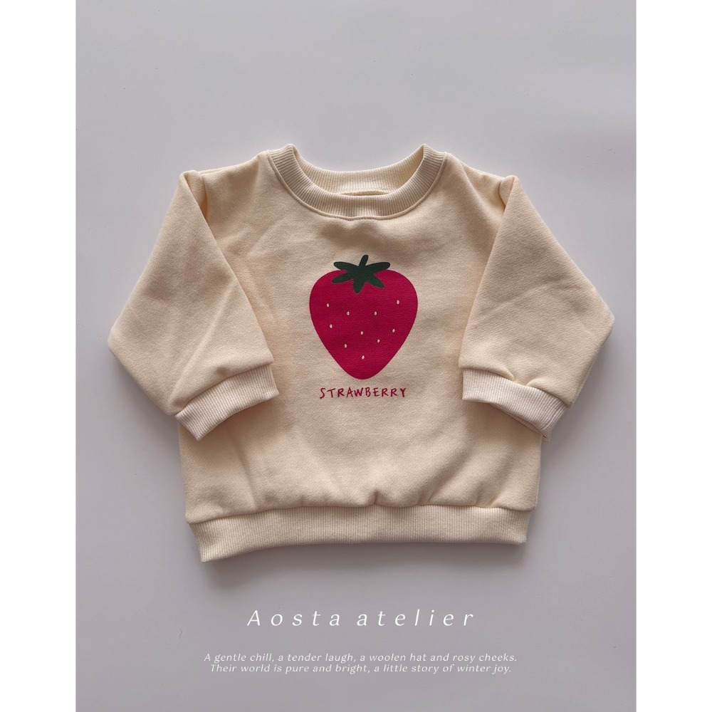 ❄️條紋80/米白110現貨❄️AOSTA 草莓刷毛大學Tee🧸韓國童裝-規格圖11