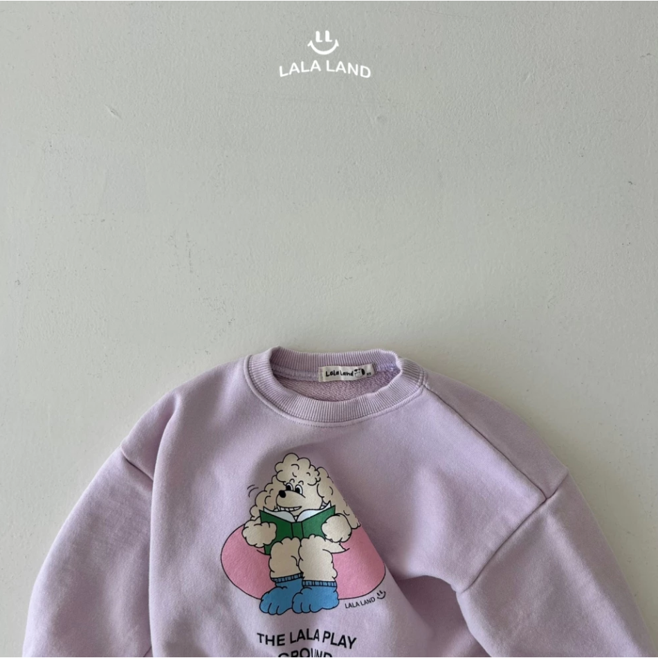 🌷粉紫100現貨🌷 LALALAND 看書的捲毛狗上衣🧸韓國童裝-細節圖2